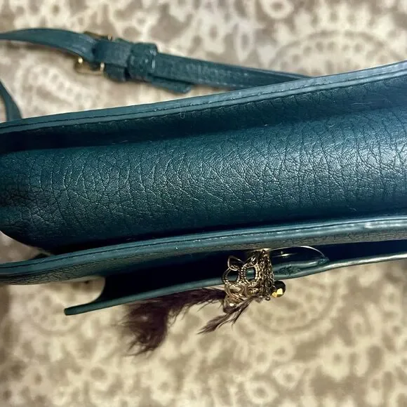 Boho Faux Leather Crossbody Clutch Purse w Feather Charm Adj Strap 6x8.5 - Picture 6 of 13